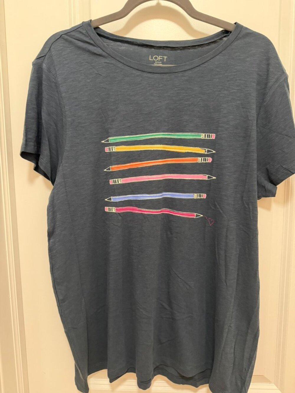 LOFT Outlet Navy Graphic Tee Colorful Pencils Print XL Teacher